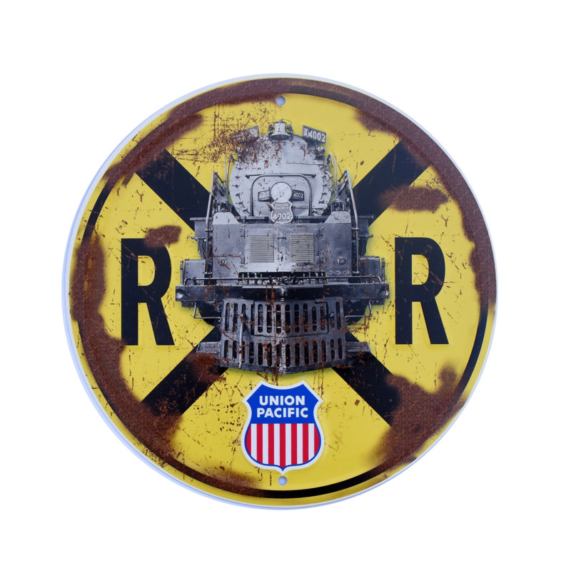 Signe de train à vapeur Union Pacific Railroad Crossing Rustic