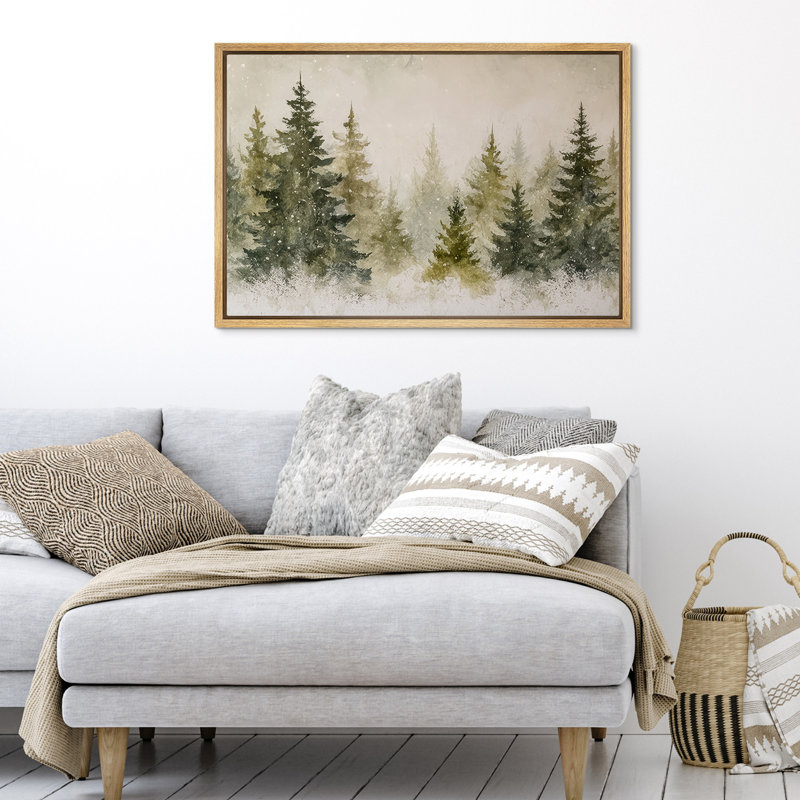 «Snowy Pine Forest Tranquil Winter Landscape Nature Decor», reproduction d'art sur toile encadrée, H 24 po x l 36 po