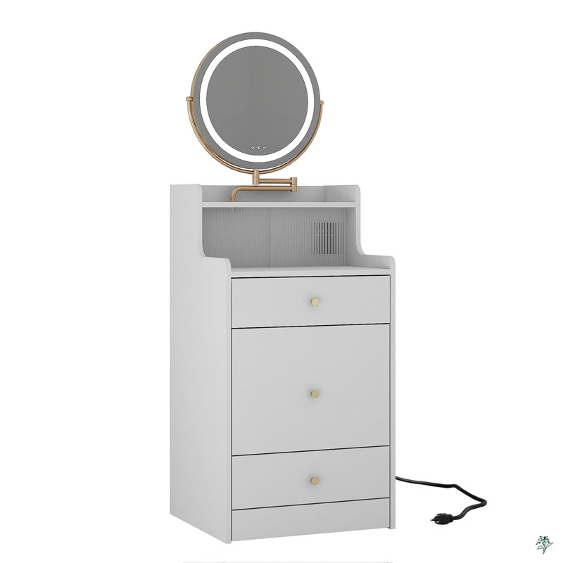 Coiffeuse 3 en 1 avec tabouret et 2 tiroirs Mashia, Blanc