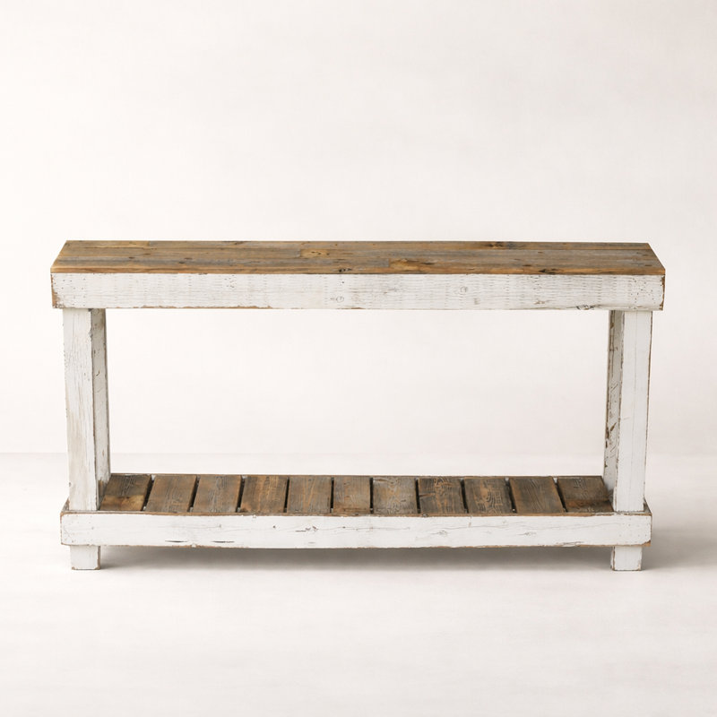 60" Luxe Reclaimed Wood Console Table White Combo, White/Natural, 60"