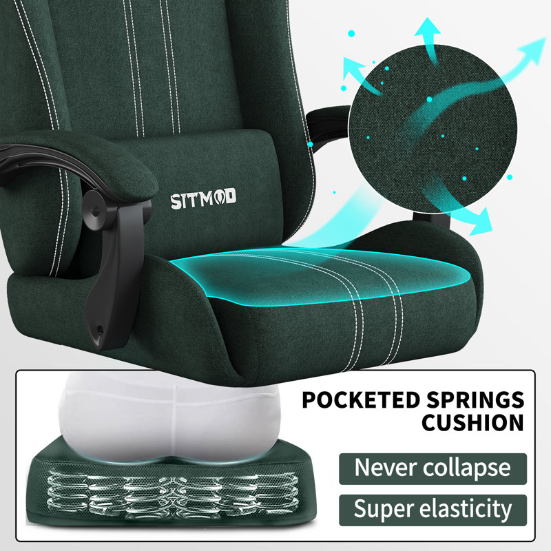 Latitude Run® Fabric Gaming Chair, High Back Ergonomic Gamer Chair for Adult,, Blue