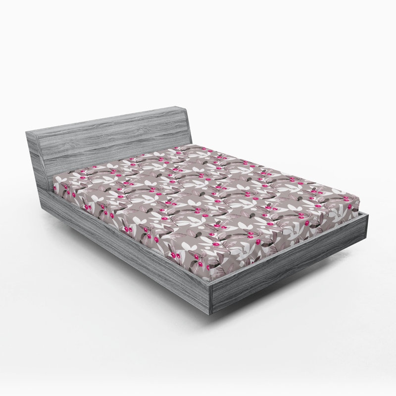 Drap-housse Ambesonne, Taupe, gris, rose vif, ivoire / floral, Drap-housse grand