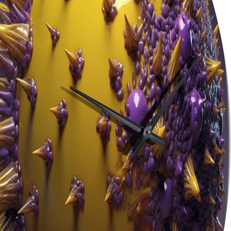 Horloge murale 3D sphère mauve et jaune en métal, Très grand