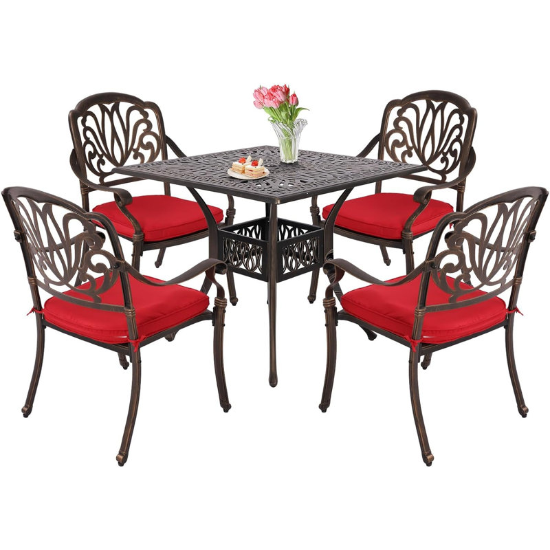 Asuman 4 - Person Patio Dining Set with Square Table , Cushions Included, Red