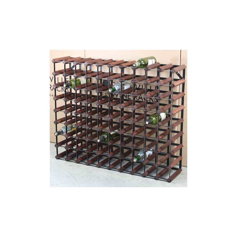 Liddle 90 Bottle Floor Wine Bottle Rack, Dark Oak Stained Pine / Black Steel