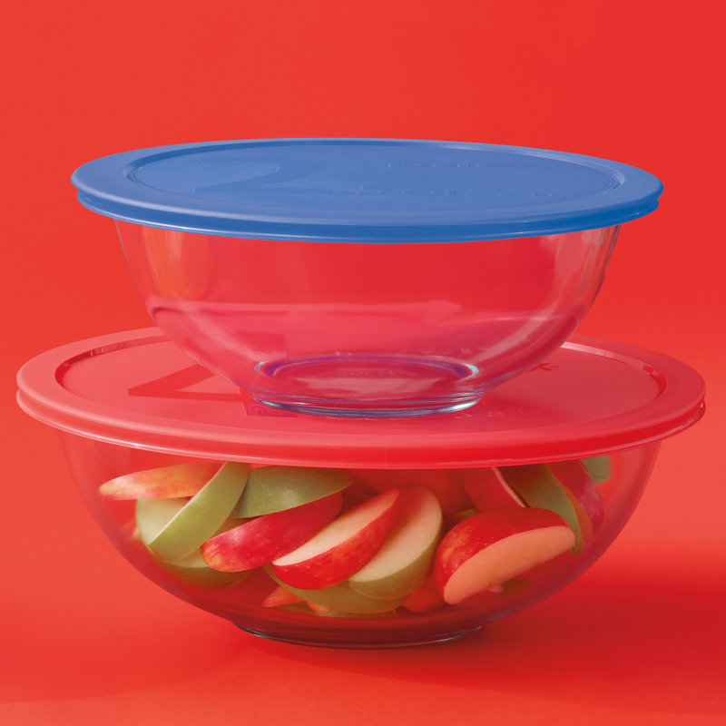 Pyrex Smart Essentials 2-Pack Glass Mixing Bowl Set with Plastic Lids