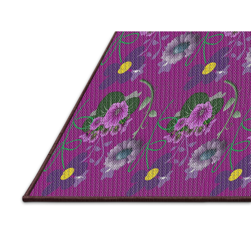 Tapis mauve à motif floral Shayaan, Rectangle 5 pi x 7 pi