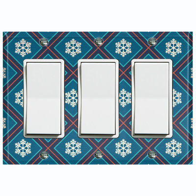 Christmas Plaid Snow Flakes 3 - Gang Toggle Light Switch Standard Wall Plate