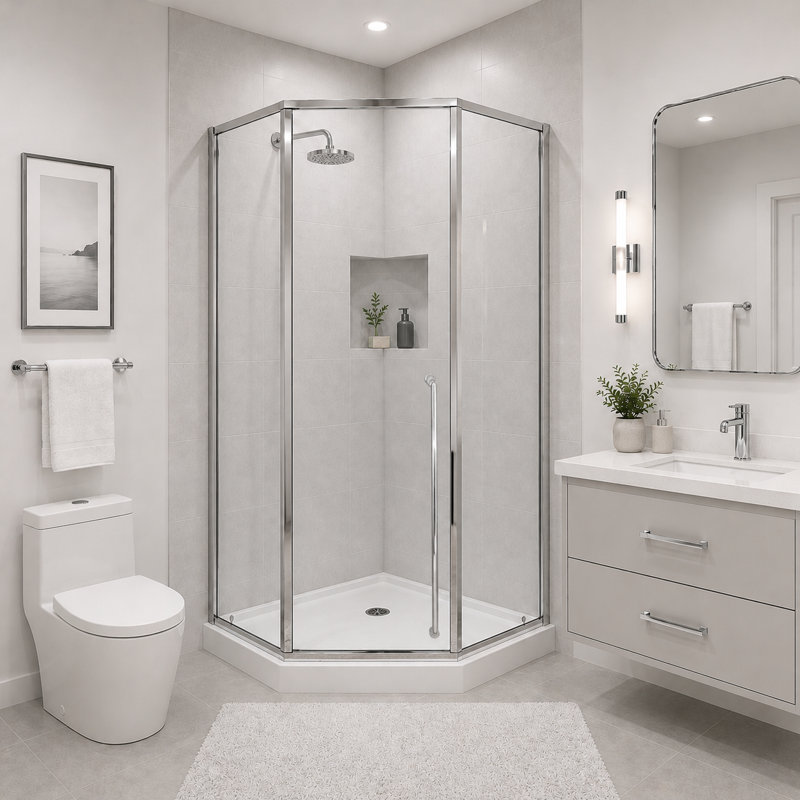 Cabine de douche à angle néo-angle Elara (UAA-331) à losanges encadrée (droite) - Verre trempé de 8 mm - 38 po x 38 po x 71 po