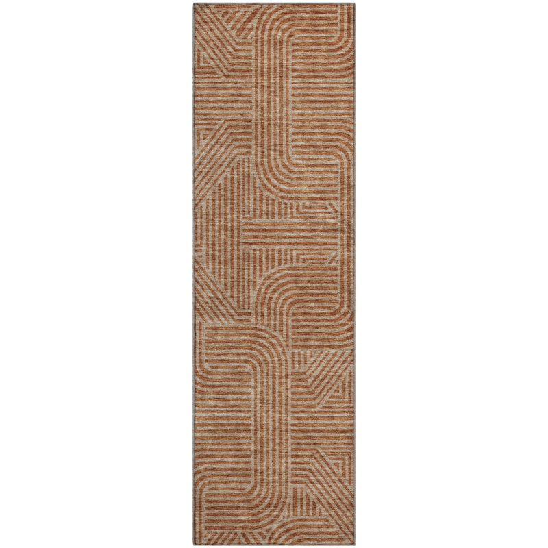 Premium Machine Washable Prisco Terracotta Rug, Runner 2'3" x 7'6"