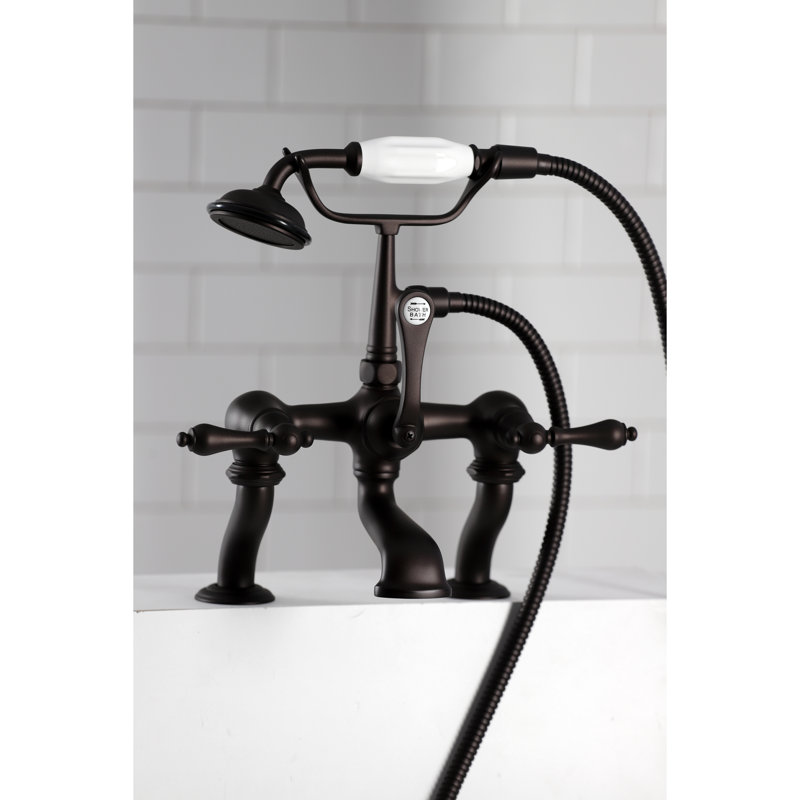 Kingston Brass Vintage Three-Handle 2-Hole Deck Mount Clawfoot Tub Faucet with Hand Shower, Oil Rubbed Bronze
