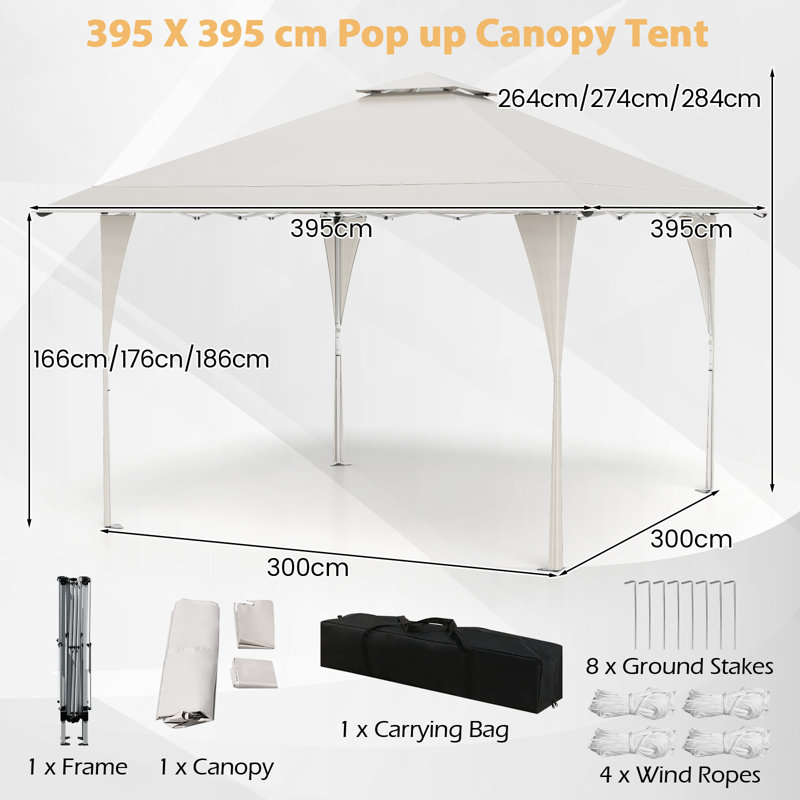 395 X 395 Cm Pop Up Canopy Tent Outdoor Easy Setup Gazebo-Beige, Beige
