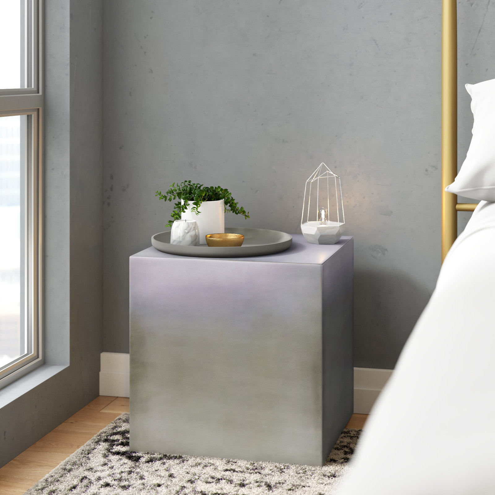 Jules End Table, Brushed Metal, 20" H x 20" x 20" D
