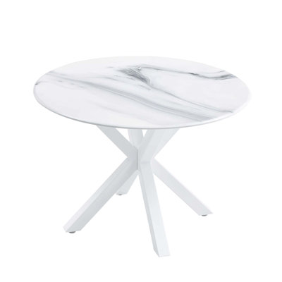 Mid-century Modern Round MDF Dining Table with Cross Legs, Ideal for 4-6 People, Easy to Assemble and Clean, Sturdy and Elegant Design