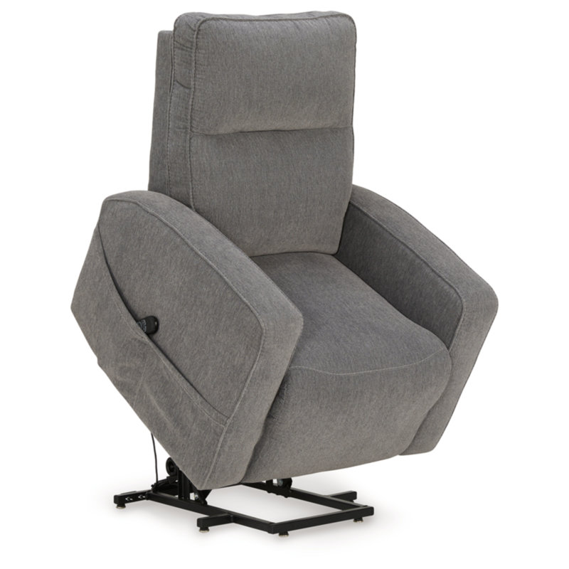 Loes Upholstered Lift Assist Power Recliner, Gray Polyester