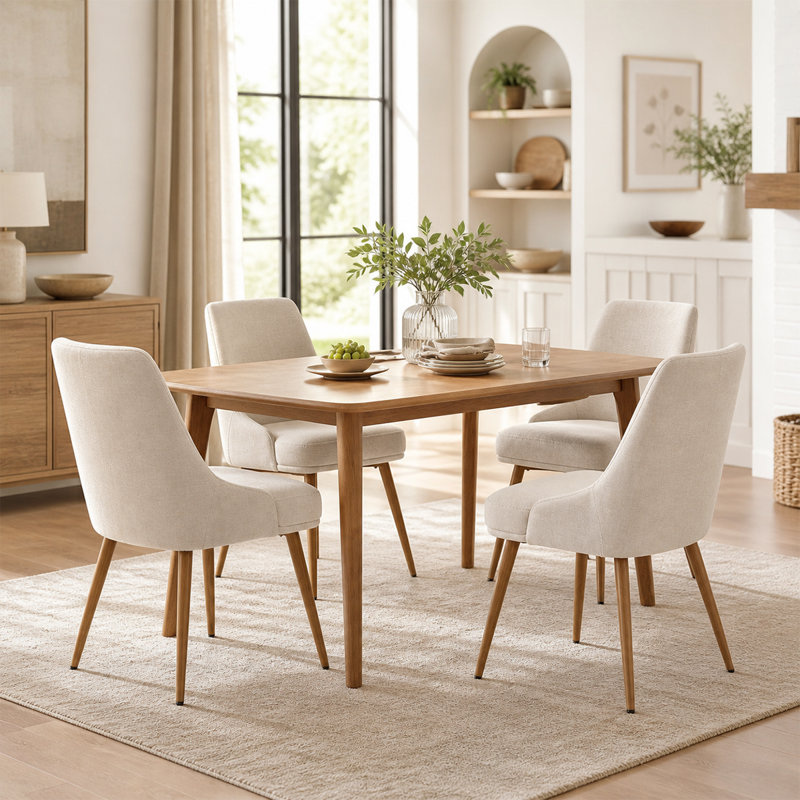 Chaises de salle à manger rembourrées modernes avec coussin épais et pieds en bois massif à dossier courbé pour la cuisine ou le café