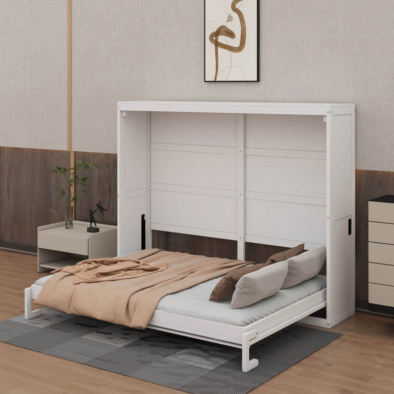 Lit escamotable escamotable Murphy, cadre de lit escamotable dissimulé, lit plateforme en bois, Blanc