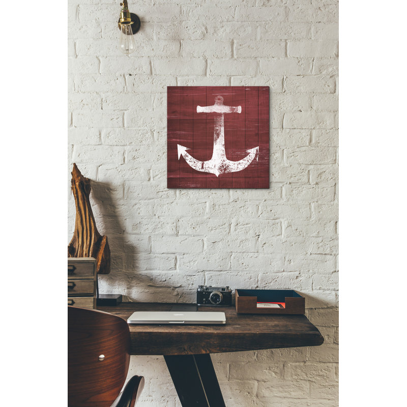 «Red and White Anchor», reproduction de peinture acrylique sur toile, H 12 po x l 12 po x P 0,75 po