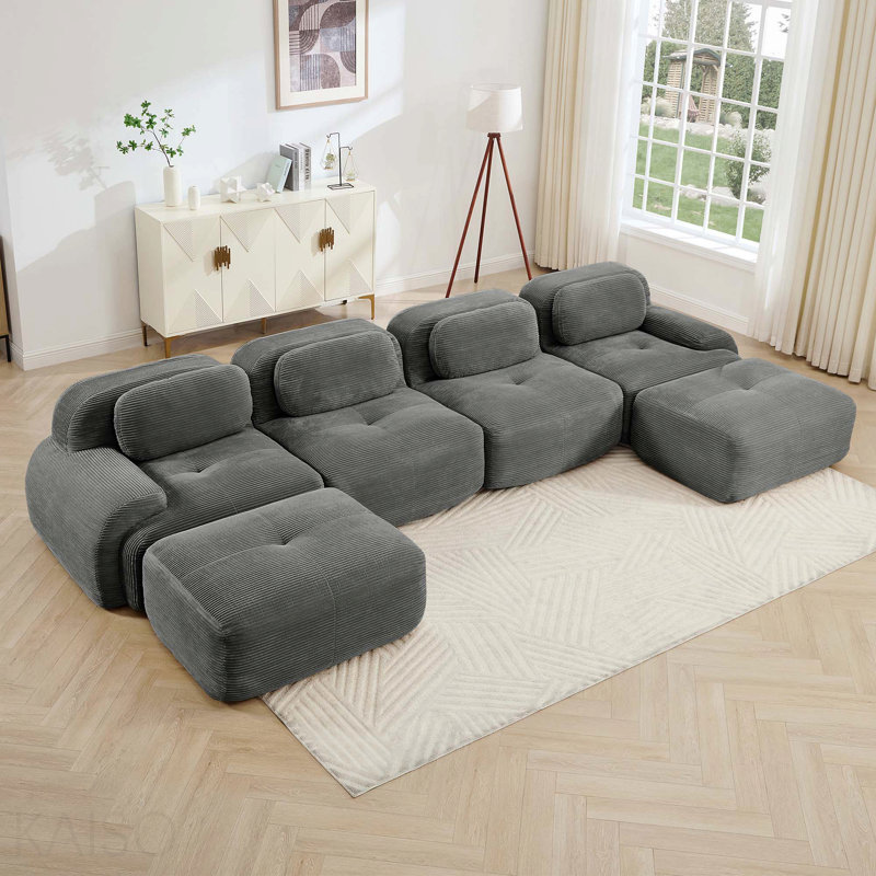 Canapé modulaire en forme de U - Velours côtelé respirant, éponge à haute résilience 32D, design ergonomique - Gris
