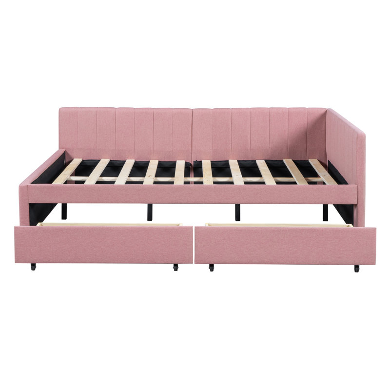 Lit de jour d'intérieur rembourré avec 2 tiroirs de rangement, Rose