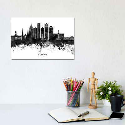 Detroit Skyline Black & White by WallDecorAddict - Wrapped Canvas Print