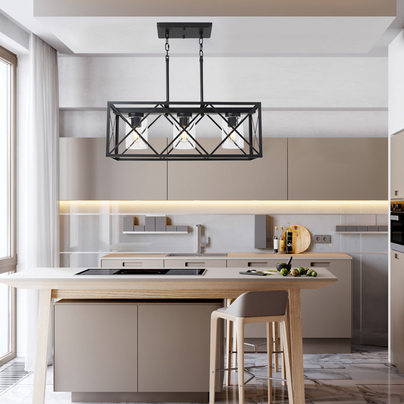 Luminaire suspendu linéaire à 5 lumières pour îlot de cuisine Seher, Noir, 5