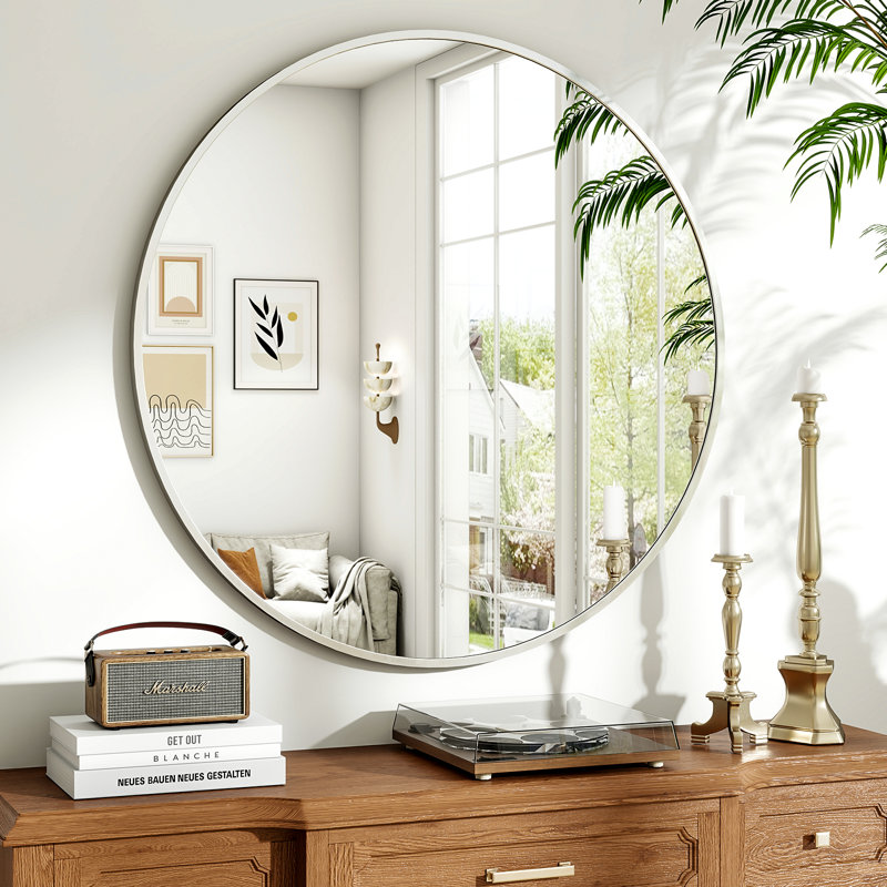 Miroir mural Hermien, 36 po x 36 po, Argent, Rond