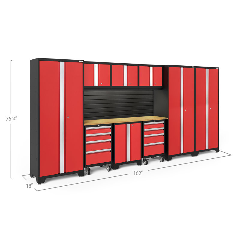 Bold Series 10 Piece Complete Storage System Set, Bamboo, LED Light, Red/Black