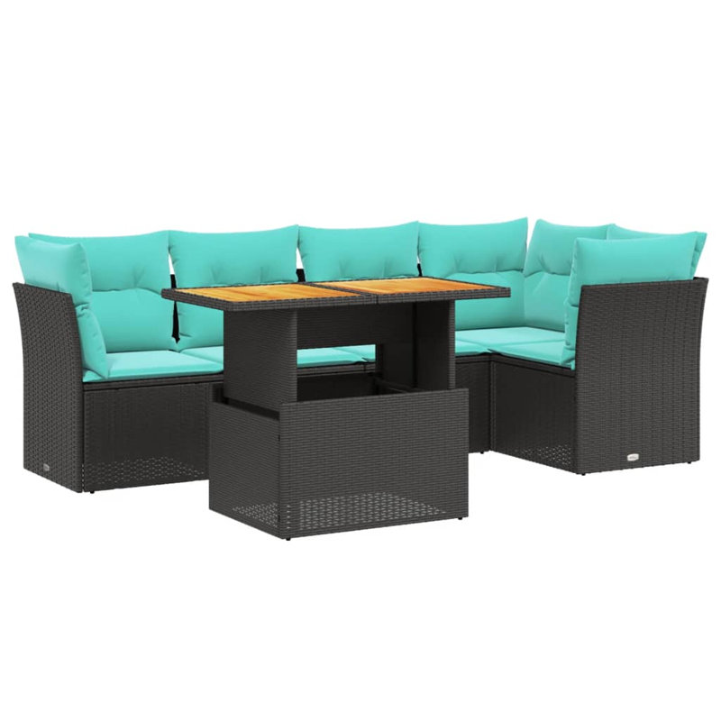  5 Piece Patio Sofa Set With Cushions Black Poly Rattan