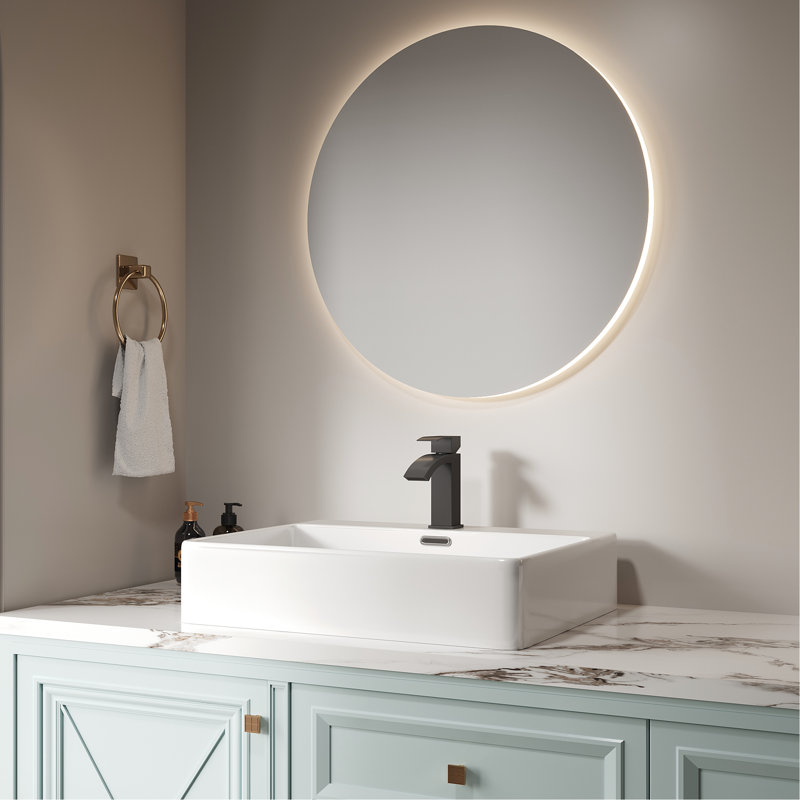 Robinet de lavabo de salle de bain 6,65 "avec poignée simple, finition noir mat, - lignes approuvées, bec à arc moyen, teinture, corps SS304, cartouche en céramique, robinet à poignée sur comptoir, grand, noir, surface, et