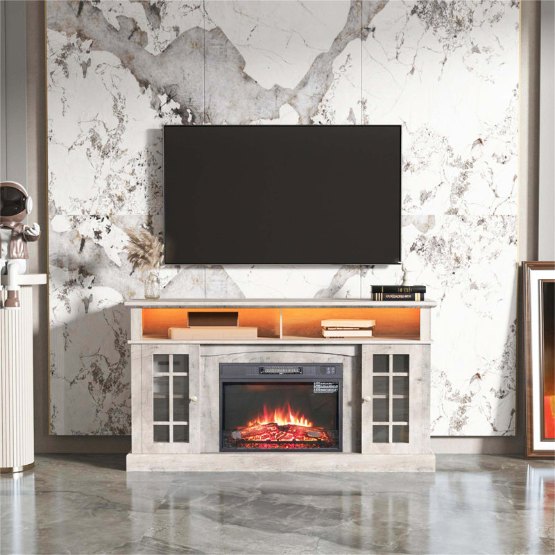 Multifunctional TV Stand and Storage Cabinet with Electronic Fireplace, Ideal for Entertainment and Home Decoration, Gray