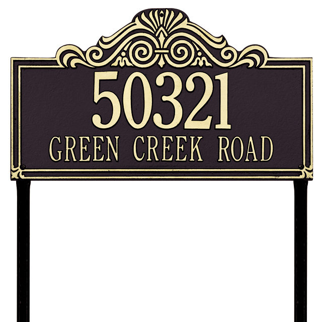 Villa Nova 2-Line Lawn Address Sign, Pewter and Silver, Yes