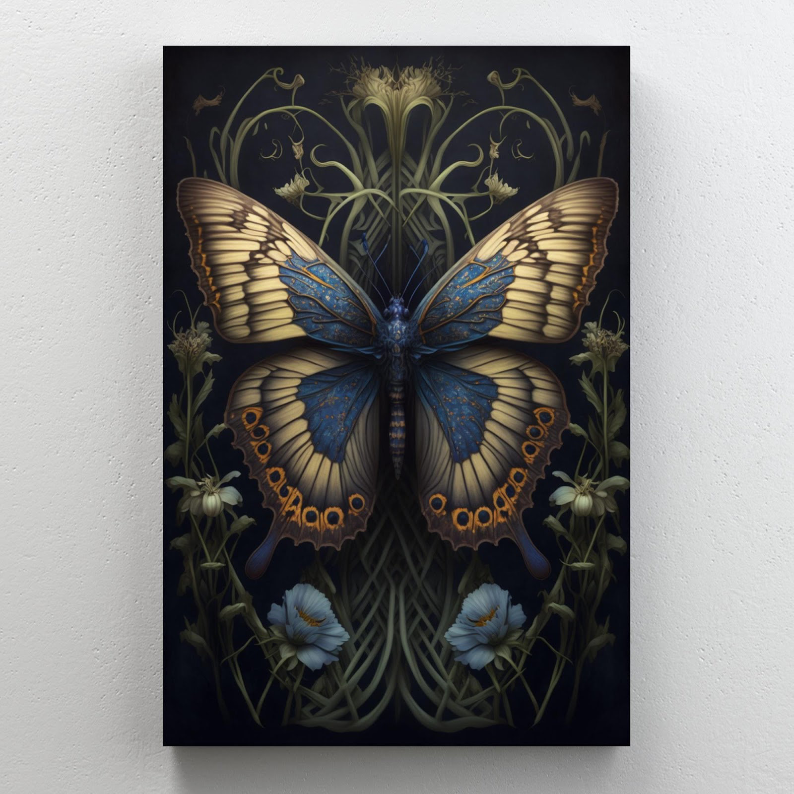 August Grove® Irises and Butterfly - Wrapped Canvas Graphic Art | Wayfair