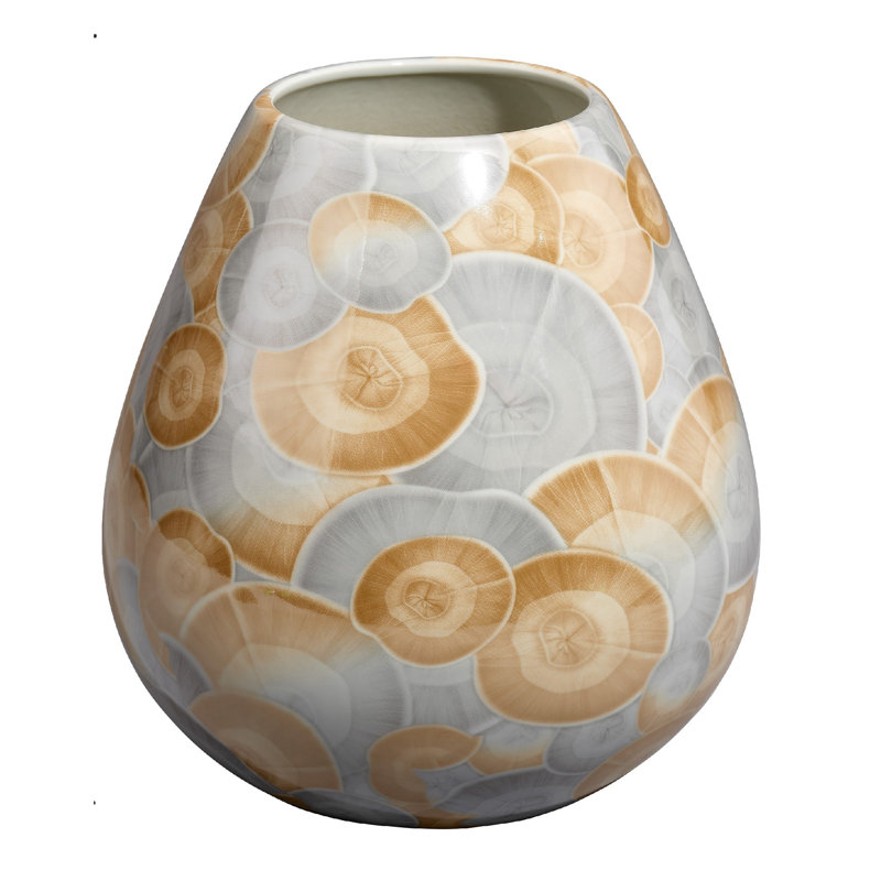 Vase décoratif Aery, céramique bleue brillante à motif imprimé, 8 pouces