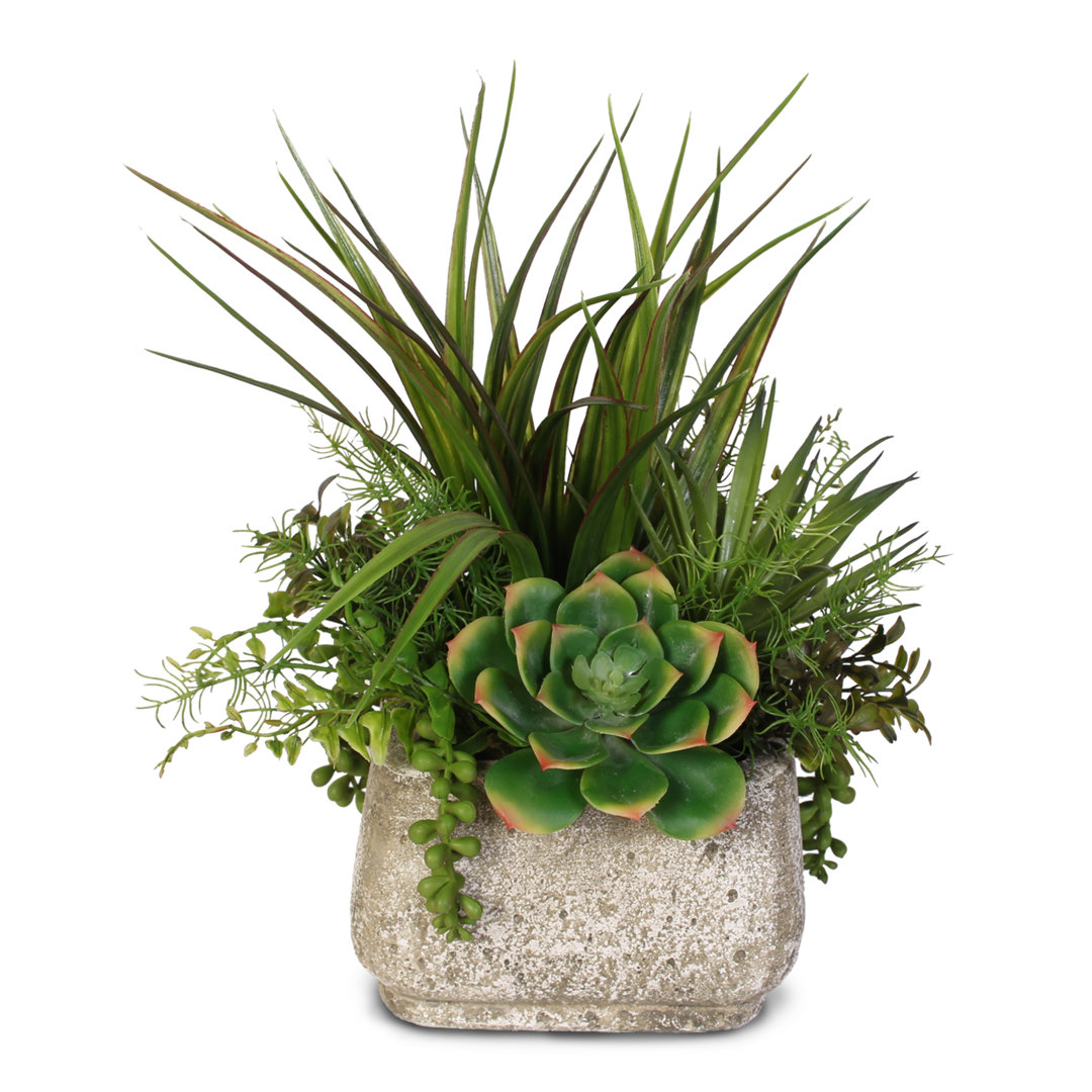 11'' Faux Succulent Plant in Stone Pot Brayden Studio®