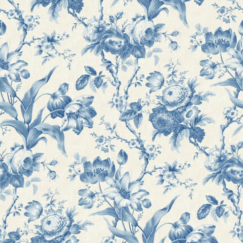 French Country 8.23m x 68cm Matte Finish Wallpaper Roll, Blue