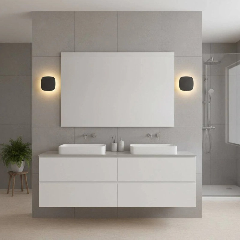 UltraBeam 6 Watt LED Square Bathroom Wall Light 600 Lumen Width 180mm, Black