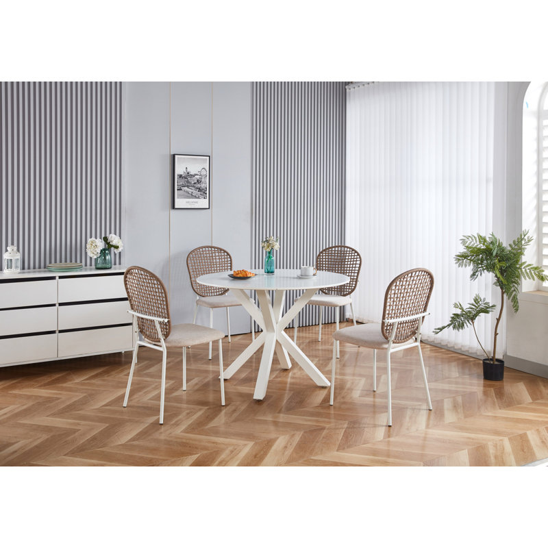 Ensemble de salle à manger 5 pièces, Marron clair, Blanc