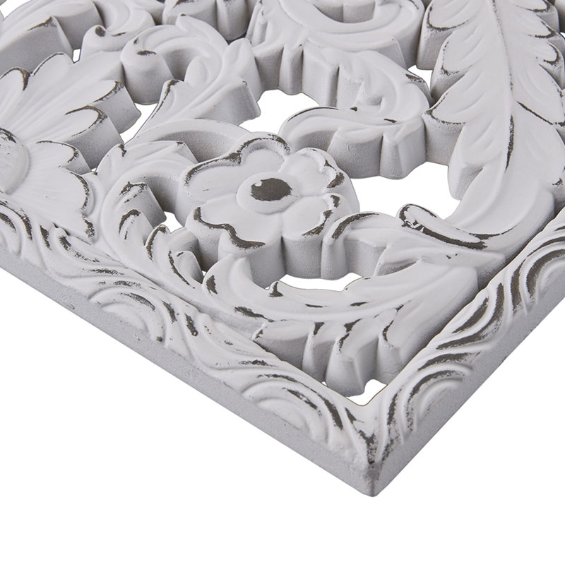 2 décorations murales - bois vieilli lotus blanc délavé décoration de chambre style design blanc délavé