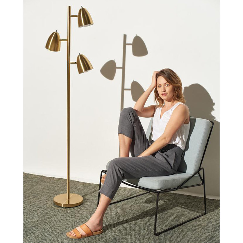 Mid-Century Modern Brass 64" Adjustable 3-Light LED Floor Lamp