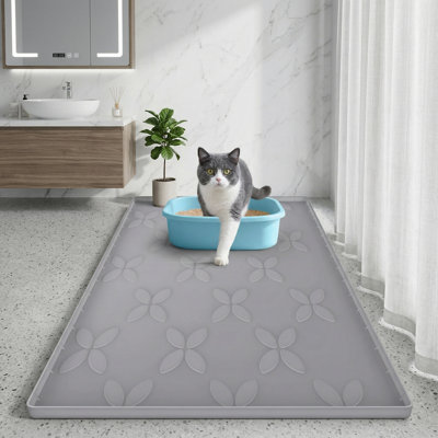 Grand tapis de litière pour chat, 34 po x 22 po, silicone imperméable, antidérapant, facile à nettoyer, gris foncé