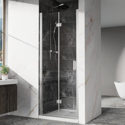 30" W X 72" H Pivot Bi - Fold Shower Door With 1/4"  6Mm  Tempered Glass, Finish, Silent Switching And Water Blocking Design Swing For Small Bathroom, 30Mm Adjustment, Easy Clean Waterproof