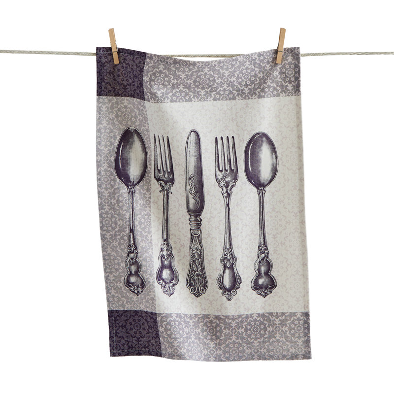 Flatware Bold Artwork Dishtowel in Purple Multi. Made from cotton, this everyday kitchen towel is perfect for your kitchen needs. Machine washable for easy care.
