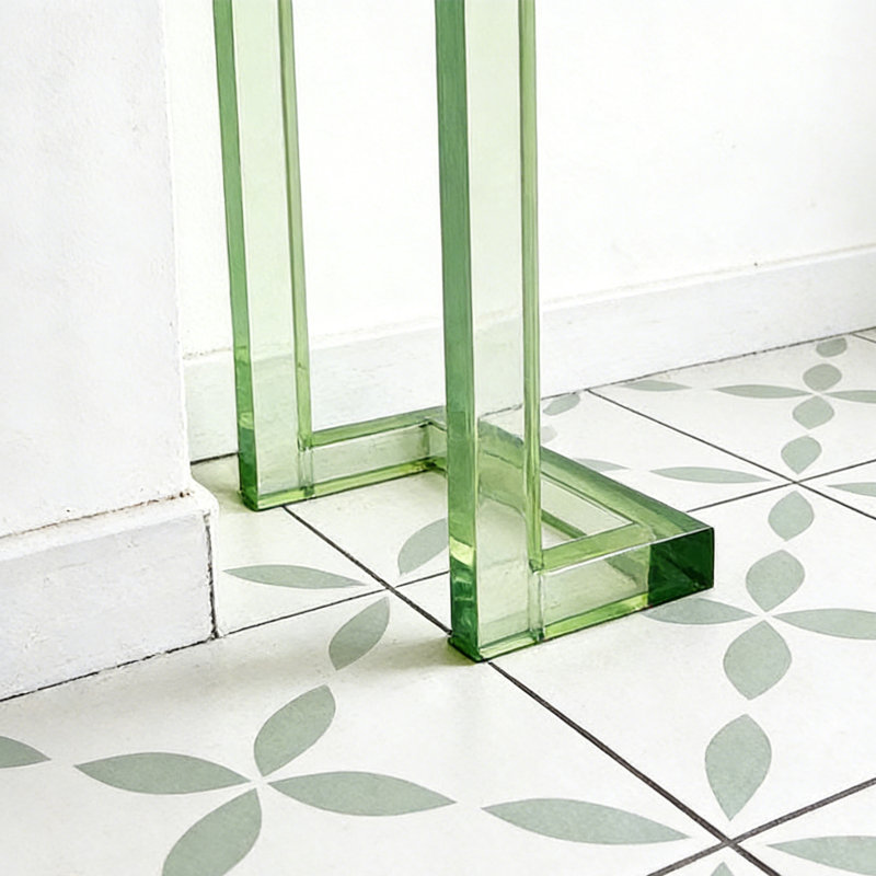 Console moderne en verre acrylique vert, H 31,5 po x l 39,37 po x P 11,81 po