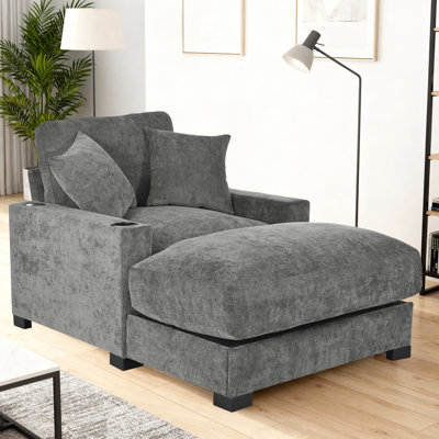 40.98" Corduroy Chaise Lounge with Pillow, USB Port & Cup Holder
