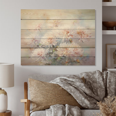 Rose et mauve, art floral sur bois de pin naturel