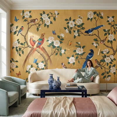Papier peint oriental oriental avec oiseaux de style oriental