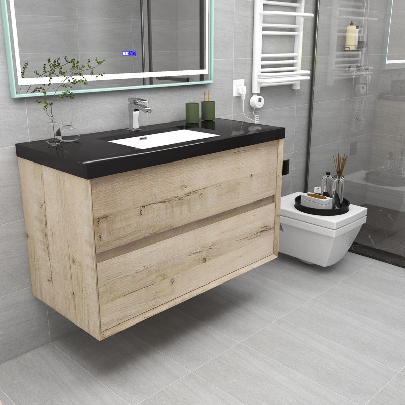 Ensemble de meuble-lavabo mural simple 42 po Lords Kody, Chêne clair
