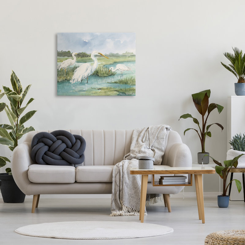 «Wild Egrets In Marshland», art mural sur toile par Lanie Loreth, H 30 po x l 40 po