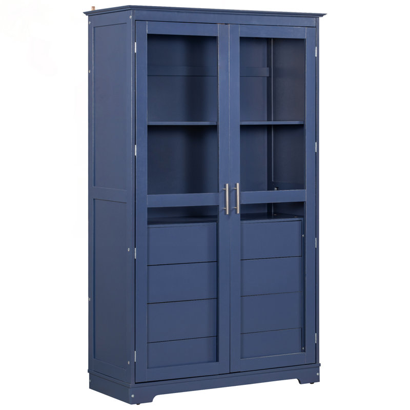 Armoire de cuisine avec portes en verre et 4 tiroirs Gorana, Marine